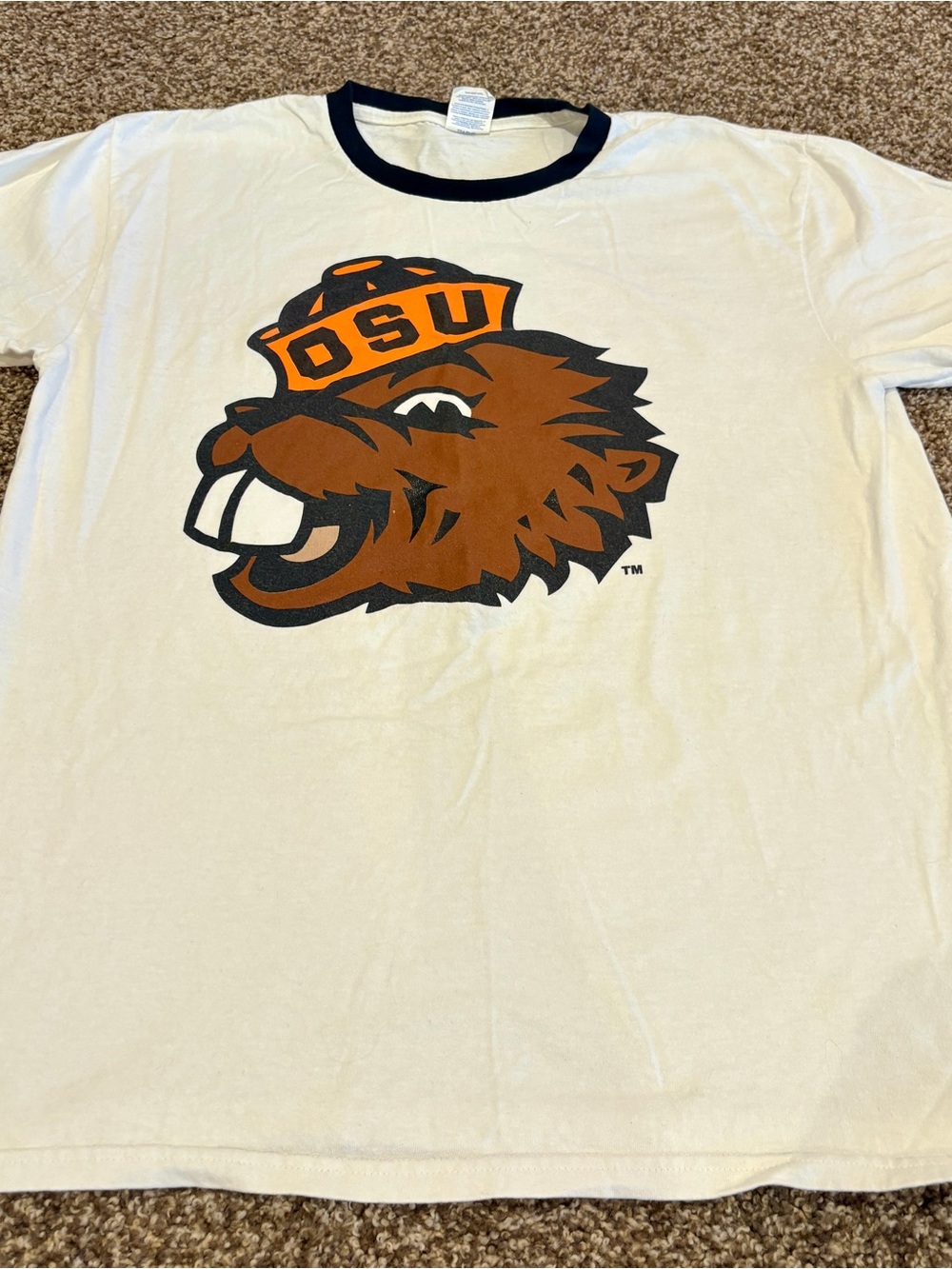 OSU Beavers White Ringer T-Shirt with Oregon State University Mascot Graphic